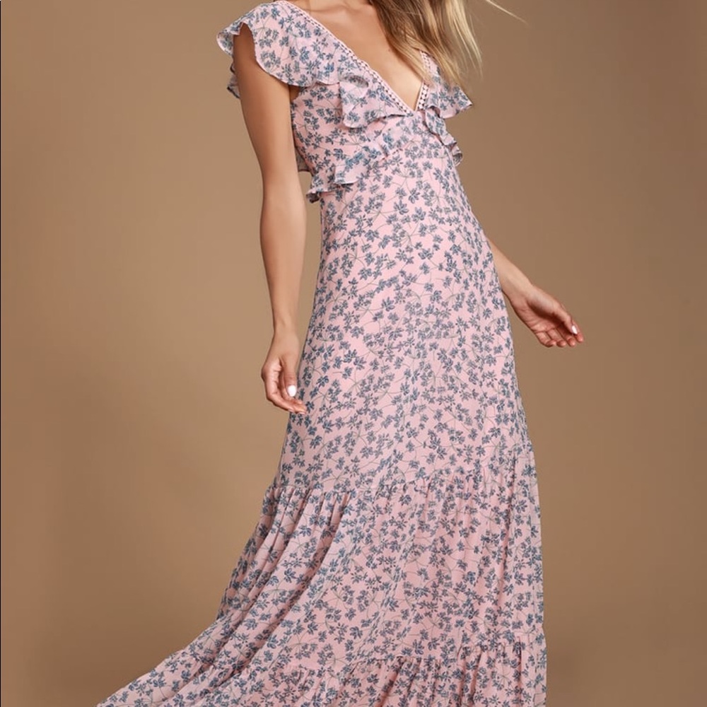 Lulus Dress - Floral Print Maxi Ruffled Dress M